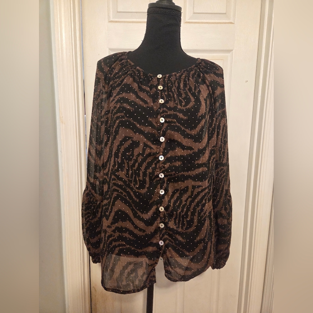 Fever Black and Brown Patterned Top